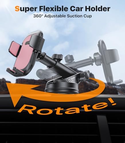 Revolutionary 360-Degree Adjustable Car Phone Holder with Superior Suction Power for Secure Dashboard and Windshield Mounting – Universal Fit for All Devices and Cases, Extended Arm Flexibility for Effortless Navigation and Hands-Free Communication