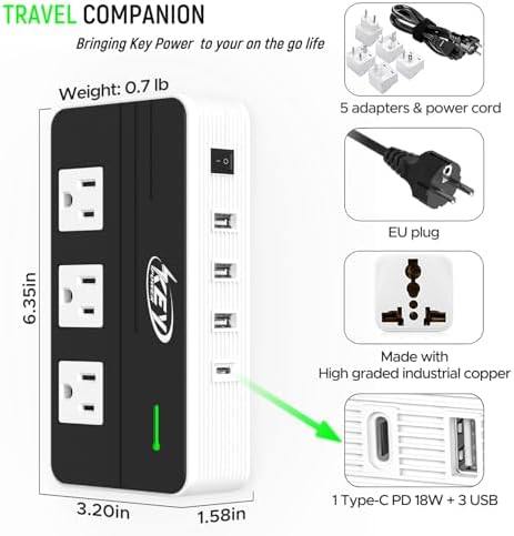 230 W Step Down Voltage Converter for Global Travel – Essential 220 V to 110 V Adapter with Fast USB-C Charging – Ultimate Power Solution for U.S. Electronics in Europe, Australia, UK & Ireland – Compact, Durable, and Safe for Travelers