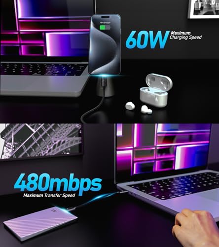 Futurizta Tech® Zeus-X Ultra-Compact USB-C to USB-C Cable – 2-Pack (0.33 ft/0.1 m) – 60 W High-Speed Charging & Data Transfer Cable for Samsung, Google Pixel, i Pad Pro, DAC & SSD – Quick Charge 3.0/4.0 Compatible, Durable & Portable Charging Solution for On-the-Go Users