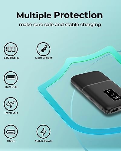 Vida IT 5000 m Ah Portable Charger – Lightweight USB-C Power Bank for i Phone XR, 11, 12, 13, Google Pixel, Samsung, Motorola, Xiaomi – Fast Charging with LED Display – Ideal for Heated Vests and Outdoor Use