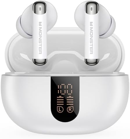 Elevate Your Audio Experience with Monster N-Lite 211 Wireless Earbuds – Cutting-Edge Bluetooth 6.0 Sports Headphones with Noise-Cancelling Microphone for Crystal-Clear Communication, Waterproof Durability for Active Lifestyles, and LED Display for Effortless Battery Monitoring – Ideal for Music Lovers and Fitness Aficionados