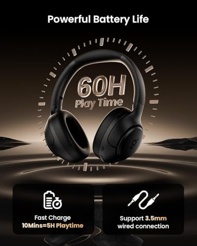 Unleash Sonic Perfection with HS1 Wireless Over-Ear Headphones – Cutting-Edge Hybrid Active Noise Cancellation, Immersive Deep Bass, and 60-Hour Battery for Ultimate Comfort on the Move – Compact Foldable Design with Built-In Microphone for Seamless Connectivity Across All Devices