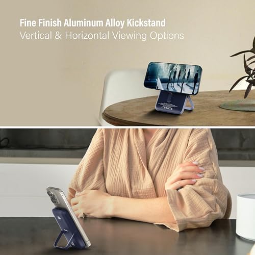 10,000 m Ah Magnetic Power Bank with Metal Kickstand, Ultra-Fast 20 W Charging, LED Battery Indicator, USB-C & Mag Safe Compatibility – Ideal for i Phone 15/14/13/12 Pro Series and Android Devices, Lightweight Design for On-the-Go Convenience