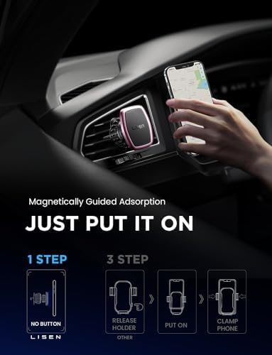LISEN Dual Pack Magnetic Phone Holder for Car Vent – Military-Grade 6 Magnet System for Ultimate Stability, Compatible with i Phone 16/15/14/13 Pro Max Plus and Samsung S25 – Effortless Installation and Universal Fit for All Vehicles