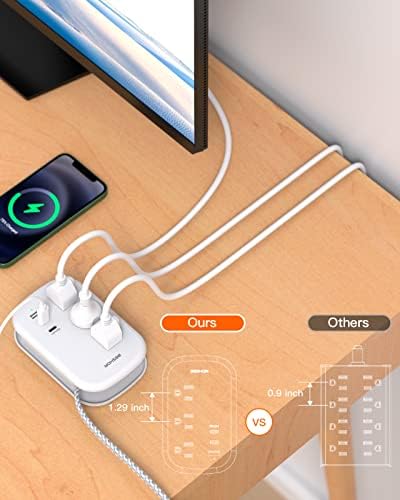 BESHON Ultra Flat USB C Travel Power Strip – Versatile 3 AC Outlets & 3 USB Ports (2 USB-C) with 3.2 ft Tangle-Free Extension Cord for Seamless Charging on Cruise Ships & Travel – Essential Compact Power Solution in Grey for On-the-Go Connectivity and Device Protection