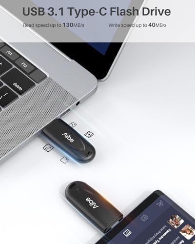 Aiibe 128 GB High-Speed USB 3.2 Type-C Flash Drive – Ultra-Slim Portable Memory Stick for Effortless Data Storage on Mac Book, Laptops, Smartphones, Tablets & i Phone 16 – Lightning-Fast 450 MB/s Transfer Speed, Ideal for Students & Professionals