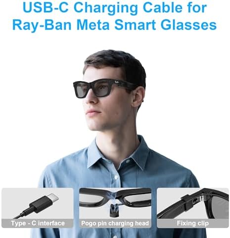 USB-C Charging Cable for Ray-Ban Meta Wayfarer Smart Glasses (RW4006 & RW4008) – 3.9 ft Tangle-Free TPE/TPU Design with Voltage Stabilizer & PTC Protection for Rapid Charging with Power Banks, Laptops, Phones, and Cars – Ultimate Compatibility and Efficiency