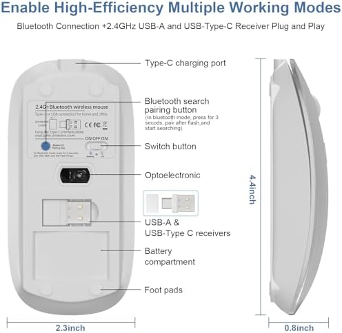 Sleek Rose Gold Wireless Bluetooth Mouse for Laptop – Ergonomic Rechargeable Dual-Mode Design with Silent Operation for Mac, PC, and i Pad – Effortless Bluetooth 5.2/3.0 & 2.4 GHz Connectivity for Enhanced Productivity and Comfort