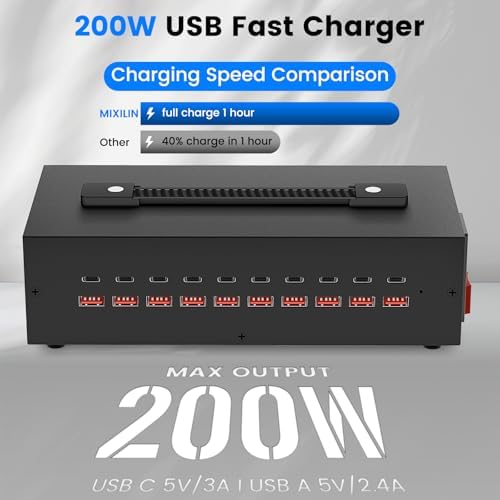 200 W USB-C Charging Hub with 20 Ports – Fast Charge Station for i Phone, i Pad, Kindle, and More – Multi-Device Power Solution with Enhanced Safety Features – Portable USB Wall Charger for Home and Office Use – Efficient Multi-Device Charging Station