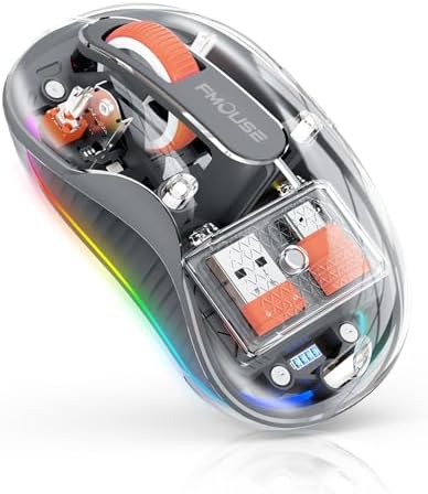Sleek Dual Connectivity Transparent Wireless Mouse – Rechargeable RGB with USB-C Receiver for Mac Book & Laptops, Compact Design with Cool LED Lights, Silent Operation, and Magnetic Cover for Enhanced Portability – Orange