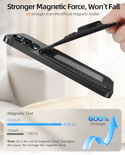 for Magsafe Wallet Stand with Airtag Holder, Strongest Magnetic Wallet for iPhone 16/15/14/13/12 Series, ID Window, 4 Card Slots, 10 Cards Holder, Vegan Leather, RFID Blocking, Black – Enhanced Compatibility and Speed