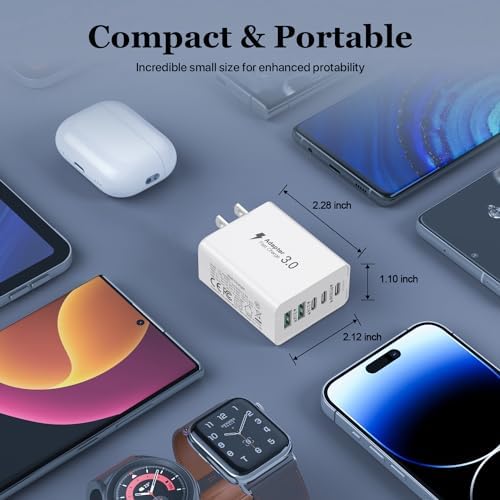 50 W Dual-Pack USB C Charger Block – High-Speed 5-Port Fast Charging Solution for i Phone 12-16 & Samsung Galaxy S23/S24 – Compact Multi-Device Wall Charger with Safety Features for Home and Travel Efficiency