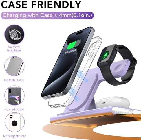 Ultra-Convenient 3-in-1 Foldable Wireless Charging Dock for Apple Devices – Rapid Power-Up Station for i Phone 16/15/14/13/12/11/X/XS, Apple Watch Series 10/9/8/7/Ultra2/Ultra/SE, and Air Pods Pro/2/3/4 – Lightweight Travel Charger with Integrated LED Light for Enhanced Portability and Efficiency