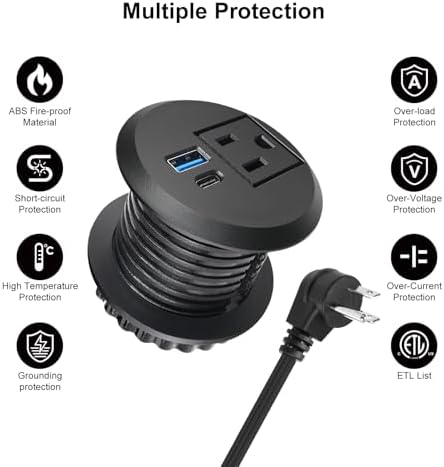 Transform Your Workspace with the 20 W USB-C Fast Charge Recessed Power Grommet – 2-Inch Flush Mount Desk Outlet Featuring 6.5 FT Extension Cord for Effortless Connectivity in Home, Office, School, or Hotel – Ultimate Space-Saving Power Solution with Enhanced Device Compatibility