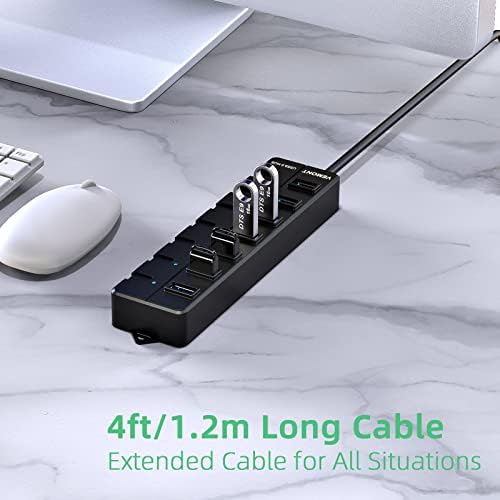 VEMONT 7-Port USB 3.0 Hub with Individual Power Switches and 5 V2 A Adapter – High-Speed USB Charging Hub for Enhanced Connectivity and Efficient Device Management with 4 ft Cable – Ideal for Tech Enthusiasts and Professionals