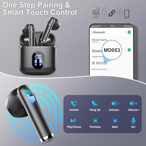 Advanced Bluetooth 5.3 Wireless Earbuds – Hi-Fi Stereo Sound for Ultimate Audio Experience, 4 ENC Mics for Superior Call Clarity, Featherlight 3 g Build for Unmatched Comfort, 30-Hour Playtime with Sleek USB-C Charging Case, IP7 Waterproof for All-Weather Durability, Seamlessly Compatible with Android & i OS – Ideal for Music Aficionados and On-the-Go Professionals