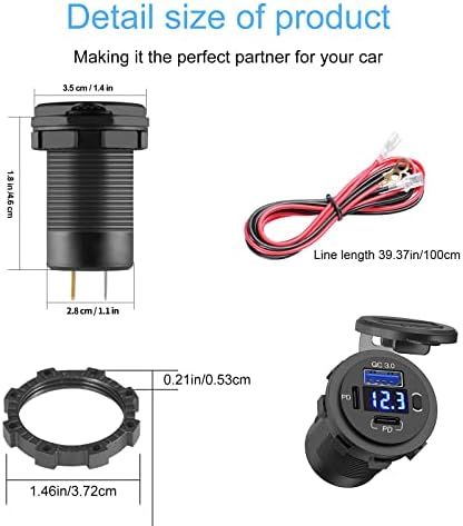 12 V Dual USB C Car Charger Socket with Quick Charge 3.0, Integrated Voltmeter & Power Switch – Ultimate Charging Solution for Vehicles, Boats, and Trucks, Enhanced Versatility & Safety