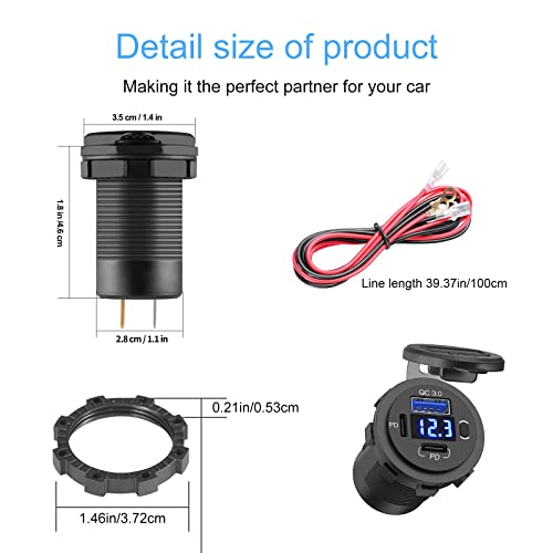 High-Performance 12 V Dual USB Car Charger with Quick Charge 3.0 and USB-C Port – Compact Voltmeter & Power Switch for Enhanced Safety in Cars, Boats, and Trucks – 2 Pack for Fast and Versatile Charging Solutions