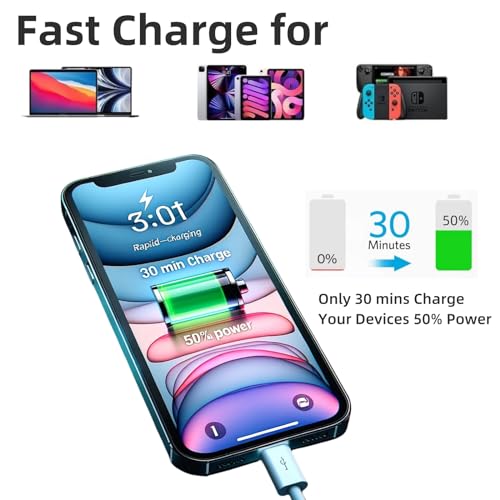 USB C Cable 20ft,C to C Cable Fast Charging 2 Pack,60W Extra Long Type C Cord Compatible with iPhone 16/15 Pro/15 Plus/16 Pro Max, iPad mini 6/ Pro 2021, Mac-Book Pro 2020, Samsung Galaxy S24,Switch – Enhanced Compatibility and Speed