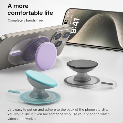 AUROX Mag Safe Phone Grip and Stand – Expandable Collapsible Mobile Holder for i Phone 12-16 Series – Secure Magnetic Attachment in Chic White & Pink – Versatile Kickstand for Streaming and Hands-Free Use – Enhance Usability and Style for Everyday Convenience