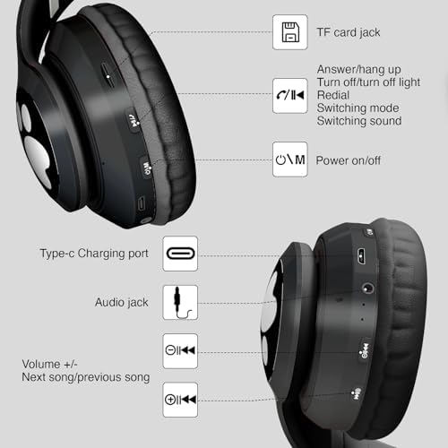 Playful Cat Ear Bluetooth Headphones for Kids – Foldable Over-Ear Design with LED Lights, Safe Listening Volume Control, Built-in Microphone, and Multi-Device Connectivity – Ideal for Music, Movies, and Gaming on i Phones, i Pads, Smartphones, and More!