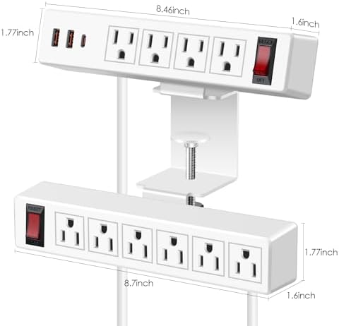 Ultimate Under-Desk Power Management Hub: Dual Layer Desk Clamp Surge Protector with 10 AC Outlets & 3 Fast USB Ports (20 W USB-C), 6 Ft Extension Cord for Efficient Office & Home Charging – ETL Listed for Enhanced Safety and Reliability