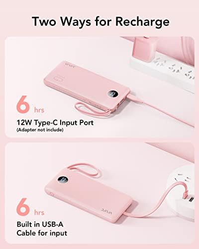 VRURC 10000 m Ah Portable Power Bank with Integrated Cables and LED Battery Indicator – Slim, Lightweight Travel Charger with Dual Input and Five Outputs for Effortless Device Charging – Ideal for Smartphones and Tech Gadgets – Stylish Blue Design (1 Pack) – Ultimate Convenience and Compatibility