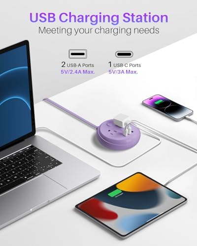 KOOSLA Compact Flat Plug Power Strip with USB C Ports – 2 AC Outlets & 3 Fast-Charging USB Ports for Ultimate Travel Convenience – 1250 W Capacity, 5 ft Cord – Ideal for Cruise Ships, Dorms, Homes, & Offices – Lightweight, Space-Saving Design for Multi-Device Charging