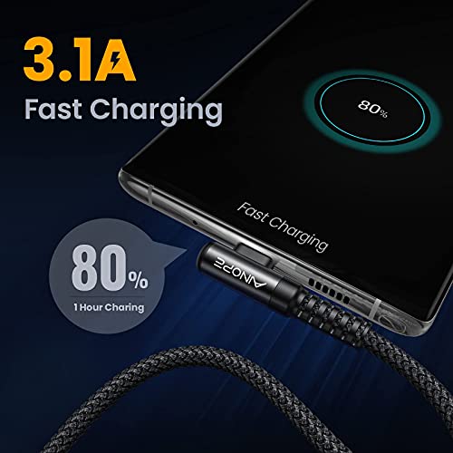 AINOPE Right Angle USB C Cable – 2-Pack (10 ft + 10 ft) Fast Charging 3.1 A Nylon Braided Charger for Enhanced Device Compatibility, Ideal for Gaming and Multitasking, Durable Black Design
