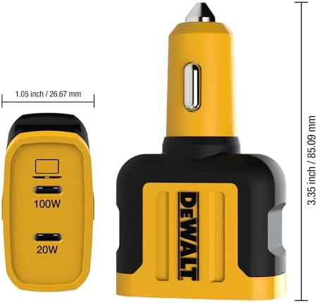 DEWALT 120 W Dual USB-C Car Charger – High-Speed PD 3.0 and PPS Fast Charging Adapter for i Phone, Galaxy, Pixel, and i Pad – Heavy Duty, Dual-Port Design for Ultimate Device Compatibility and Performance on the Go