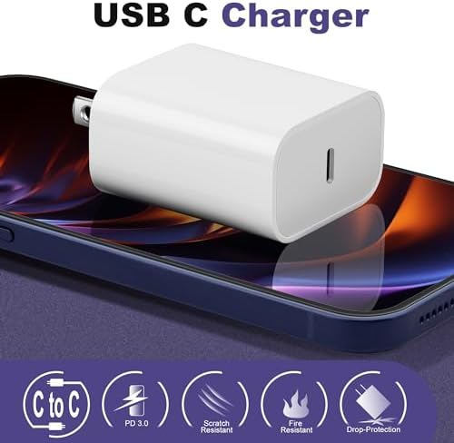 High-Speed 20 W USB C Charger Block for i Phone 15 Series – Portable Rapid Charge with 6 FT Cable | Enhanced Power Delivery & Safety Features for i Pad Compatibility and Ultimate Convenience