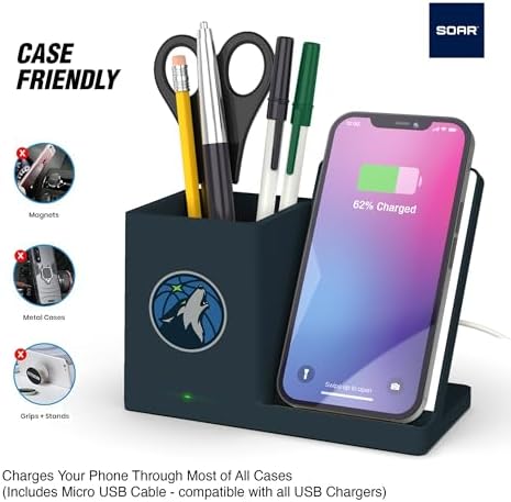 SOAR Smart Wireless Charger & Stylish Desktop Organizer – Fast 10 W Charging for Qi-Enabled Devices, Clutter-Free Workspace Solution with Built-in Storage and Safety Features