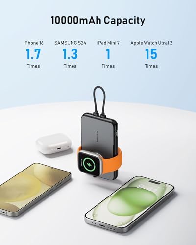 VEGER 20 W Fast Charging Portable Power Bank – 10,000 m Ah Slim Battery Pack with Built-in Removable Cable for i Phone, Android, and Apple Watch – Ultimate Travel Charger for On-the-Go Power Solutions – Lightweight and Durable Design