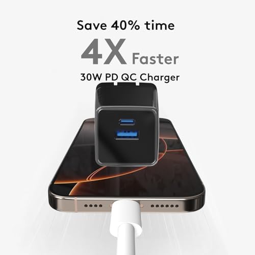 30 W Ga N Dual-Port USB-C Charger – Ultra-Portable Fast Charging Power Adapter for i Phone 12/13/14/15/16, i Pad Pro/Air/Mini, Google Pixel, Samsung Galaxy – Compact Foldable Design for Mobile Professionals and Travelers – Sleek Grey Finish for Modern Tech Aesthetics