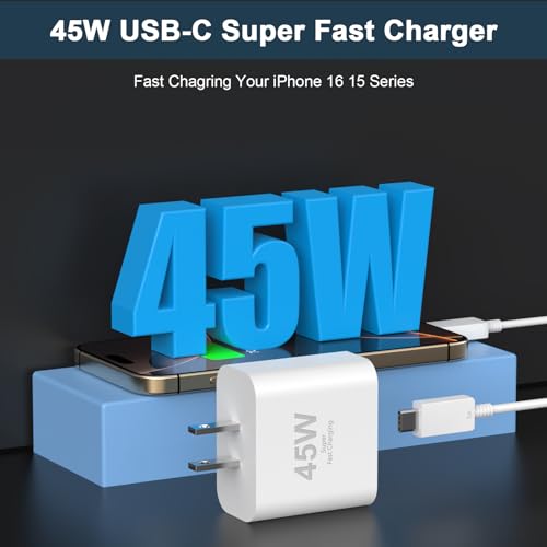 Experience Ultimate Charging Power: 45 W USB C Fast Charger Bundle for i Phone 16 & Galaxy S25 – Includes Dual 10 FT USB C Cables for Unmatched Convenience and Speed – Ideal for Home or Travel with Advanced Safety Features and Wide Device Compatibility