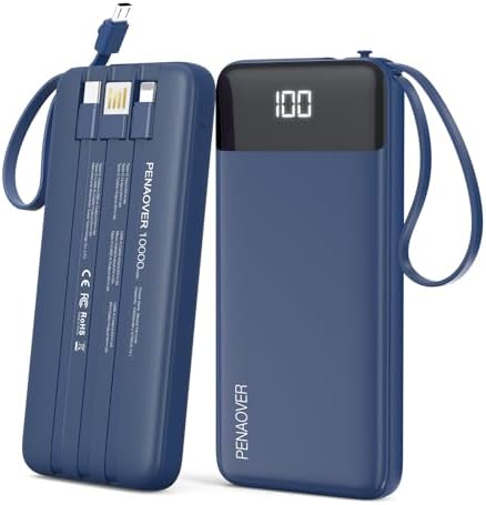 Ultimate 10000 m Ah Portable Power Bank with Built-in Cable and LED Display – Multi-Device Charging Solution for i Phone 16/15, Samsung S22, and Android – Ideal Travel Companion for On-the-Go Power Needs
