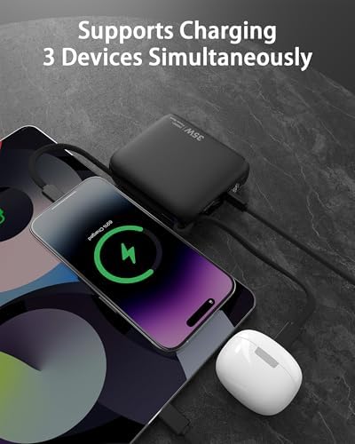 Ultra-Convenient 20,000 m Ah Portable Charger with Integrated Cables & Foldable Wall Plug – 35 W PD Fast Charging Power Bank for i Phone 16/15/14/13 and Android Devices – Perfect Travel Companion for Multi-Device Charging with Smart LED Battery Level Indicator – Airline Compliant and Safe for On-the-Go Use