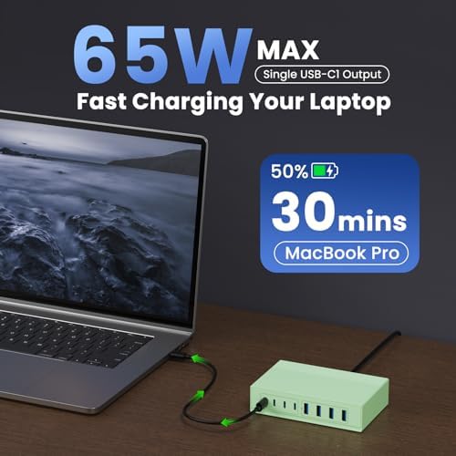 Revolutionize Your Charging Experience: 200 W Ga N III USB C Travel Charger Hub – 8-in-1 Multi-Device Fast Charging Station for Mac Book Pro, Dell XPS, i Phone 16/15/14 & Galaxy S24 – Compact, Lightweight Design with PD 65 W Power Delivery & Enhanced Compatibility – Stylish Purple Finish for Tech Enthusiasts