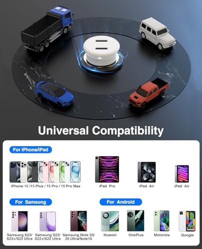 Ultimate 40 W Dual USB-C Car Charger for i Phone 16/15 & i Pad Pro – MFi Certified Fast Charging Adapter with 6 FT USB-C Cable for Galaxy S24/S23 – Premium Power Solution for On-the-Go Connectivity in Sleek White Finish