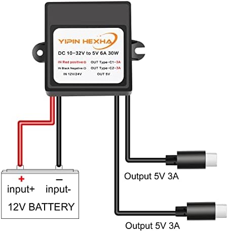 High-Efficiency 12 V/24 V to 5 V Dual USB-C Power Converter – 30 W DC-DC Step Down Module with 6 A Output for Rapid Device Charging and Universal Compatibility