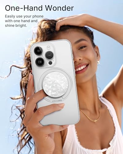 Glamour Pearl Magnetic Phone Grip Holder with Adjustable Kickstand – Ultimate Versatile Smartphone Accessory for i Phone, Android & Kindle – Secure Hands-Free Viewing & Stylish Design – Includes Magnetic Adapter for Effortless Compatibility and Enhanced Usability