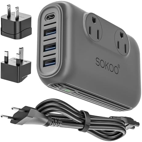SOKOO 230 W Universal Voltage Converter & Travel Adapter – Transform 100-220 V to 110 V for Global Compatibility in 150+ Countries with Quick Charge 3.0 USB Ports – Essential Power Solution for International Travelers, Ideal for EU, UK, AU, US & India – Compact, Lightweight & Safety-Enhanced Design for Effortless Device Charging on the Go