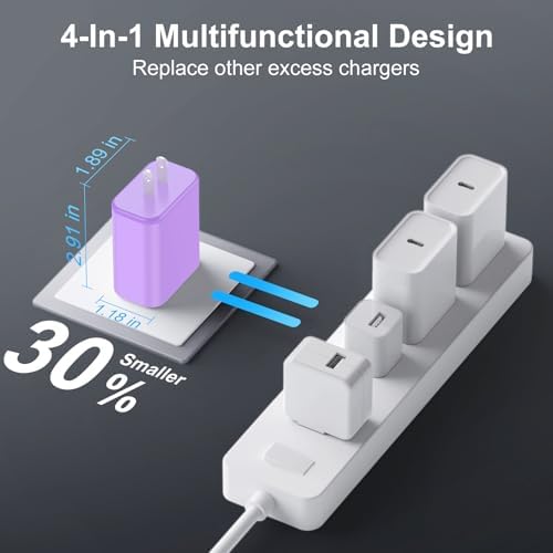 High-Speed USB C Charger Block 3-Pack – 40 W 4-Port Power Adapter for Quick Charge & Power Delivery, Compatible with i Phone 16/15/14/13/12/11/Pro Max & Tablets, Compact Wall Plug for Efficient Multi-Device Charging – Optimal Safety Features & Sleek Design