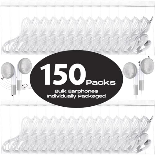 Konohan 150-Pack Individually Wrapped Wired Earbuds – Premium 3.5 mm Headphones for Classroom, Office, and Travel – Exceptional Hygiene and Sound Quality – Lightweight, Durable Design for Daily Use by Teachers and Professionals