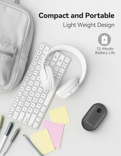 TECKNET Dual Mode Bluetooth Mouse – Compact Portable Wireless Mouse with Silent Clicks for Laptops & Desktops | Seamless Bluetooth 3.0/5.0 & 2.4 GHz USB Connectivity | Ergonomic Design for PC, Chromebook & Mac Users – Sleek Grey Finish for Ultimate Style and Comfort