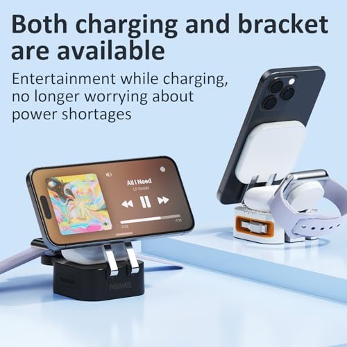Magnetic 3-in-1 Wireless Charging Station for Apple Devices – Foldable & Portable Charger with Retractable Cable Stand for i Phone 16/15, Apple Watch, Air Pods (Black) – Enhanced Speed, Smart Safety System, and Adjustable Viewing Angles