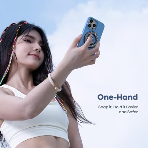 Glitter Silver Magnetic Phone Ring Stand – Ultra-Thin, 360-Degree Rotating Grip for i Phone 16/15/14/13/12 – Stylish Finger Loop Holder Enhancing Usability and Drop Protection