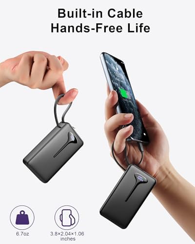 High-Capacity 10000 m Ah USB-C Power Bank with 22.5 W Fast Charging – Travel-Ready Portable Charger Featuring Built-in Cables, Triple Output Ports & HD LED Display for Efficient Device Charging on the Go