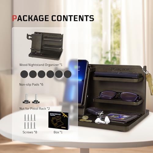 Nightstand Organizer, Wood Phone Docking Station with Adjustable Rack, Bedside Desk Organizer, EDC Tray for Men, Dads, Husbands – Ideal for Anniversaries and Birthdays – Dark Brown – Enhanced Compatibility and Speed