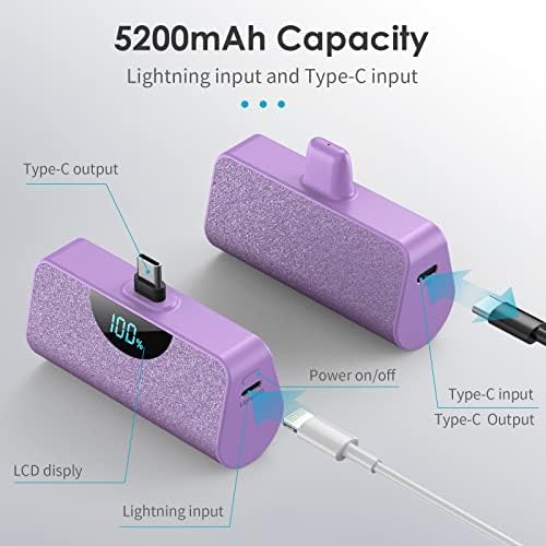 Dual Pack Mini Portable USB-C Power Bank 5200 m Ah – Fast Charging Battery Backup with LCD Display for i Phone 16 Series, Samsung, and Android Devices – Ultimate On-the-Go Power Solution